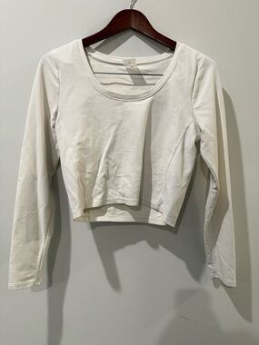 Women’s Long-Sleeve Scoop Neck Crop Top - White Size L